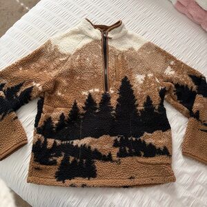 Cozy Fleece Pullover with Forest Silhouette